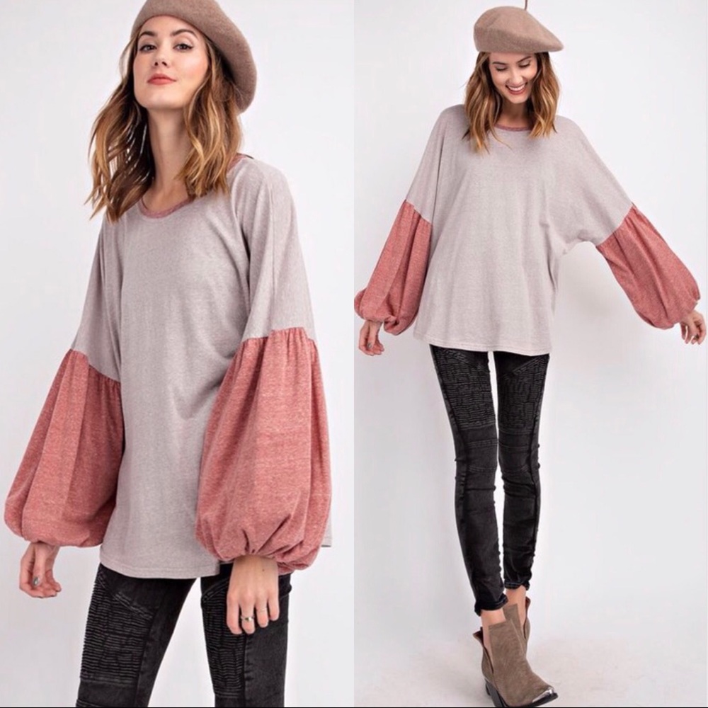 ❄️LAST2️⃣//SAGE COLOR BLOCK PUFFY SLEEVES TOP - Picture 3 of 3